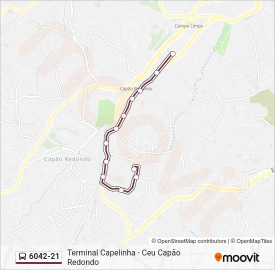 Mapa da linha 6042-21 de ônibus