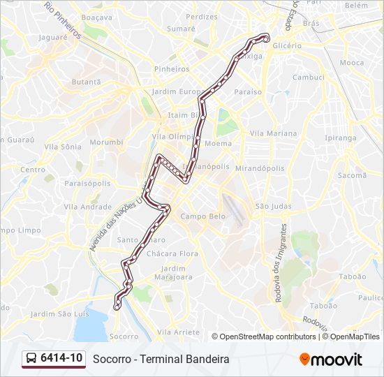 Mapa da linha 6414-10 de ônibus