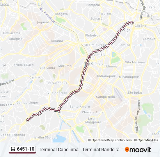 Mapa da linha 6451-10 de ônibus