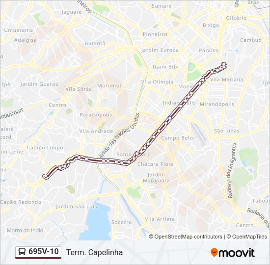 Mapa da linha 695V-10 de ônibus