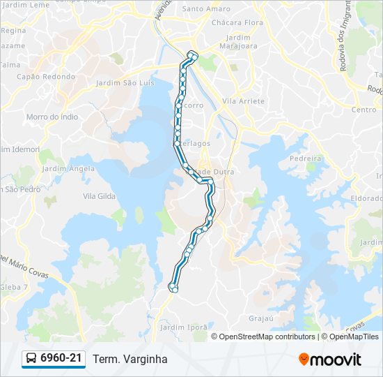 Mapa da linha 6960-21 de ônibus