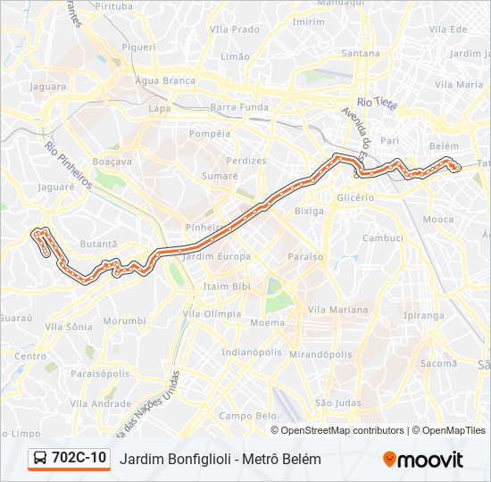 Mapa da linha 702C-10 de ônibus