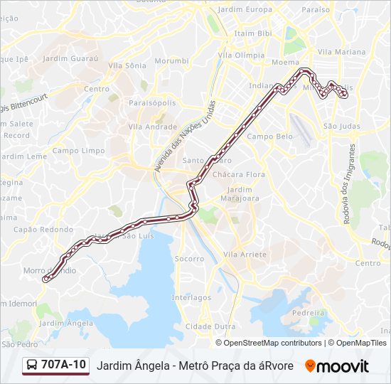 Mapa da linha 707A-10 de ônibus