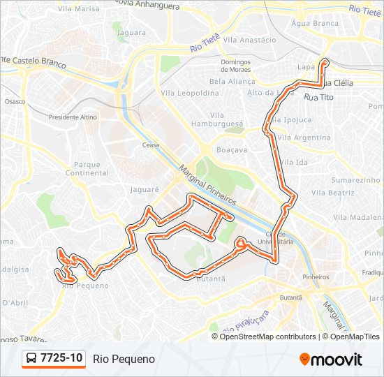 Mapa da linha 7725-10 de ônibus