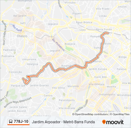 Mapa de 778J-10 de autobús