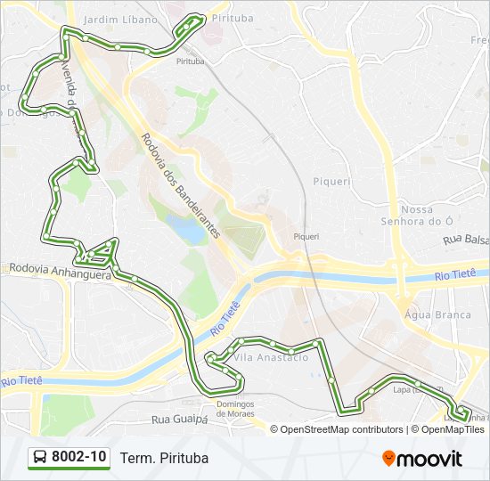 Mapa da linha 8002-10 de ônibus