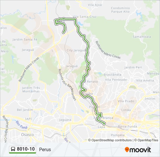 Mapa da linha 8010-10 de ônibus