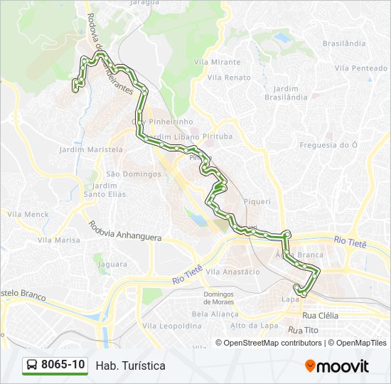 Mapa da linha 8065-10 de ônibus