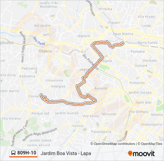 Mapa da linha 809H-10 de ônibus