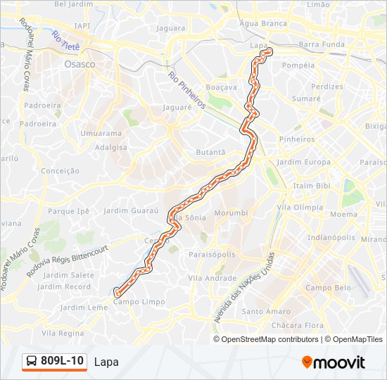 Mapa da linha 809L-10 de ônibus