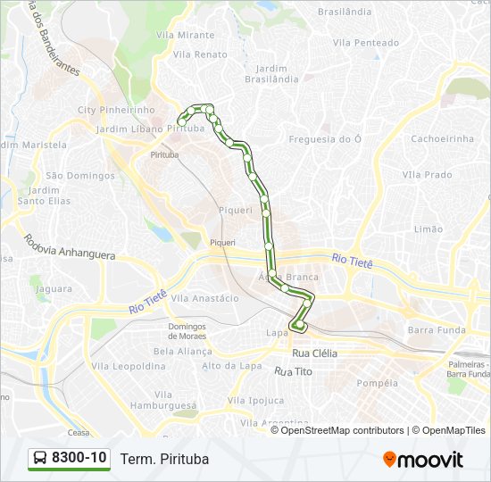 Mapa da linha 8300-10 de ônibus