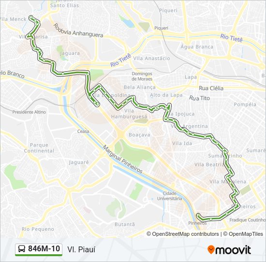 Mapa da linha 846M-10 de ônibus