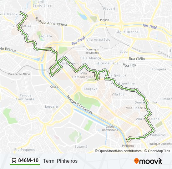 Mapa da linha 846M-10 de ônibus