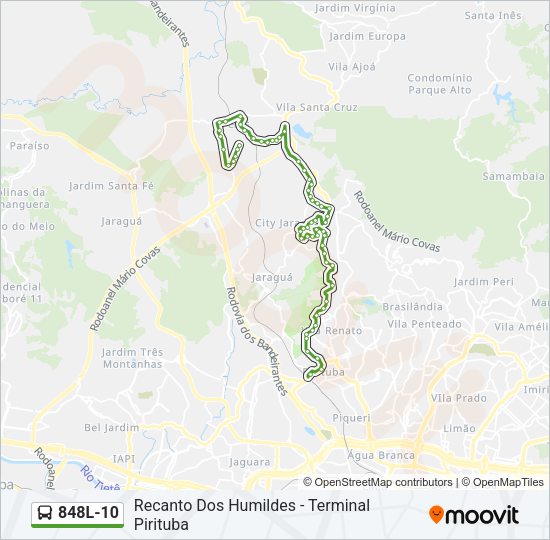 Mapa da linha 848L-10 de ônibus