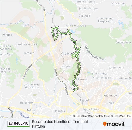 Mapa da linha 848L-10 de ônibus