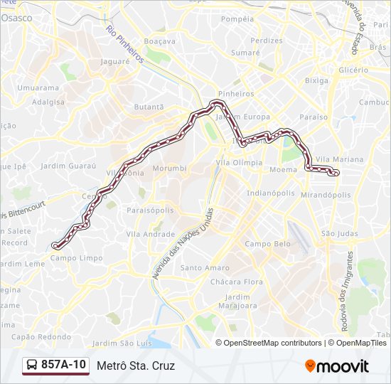 Mapa da linha 857A-10 de ônibus