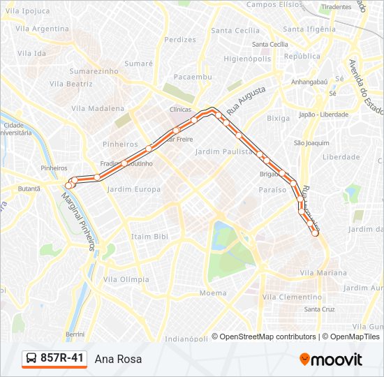 Mapa da linha 857R-41 de ônibus