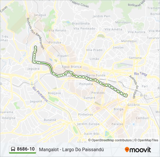 Mapa da linha 8686-10 de ônibus