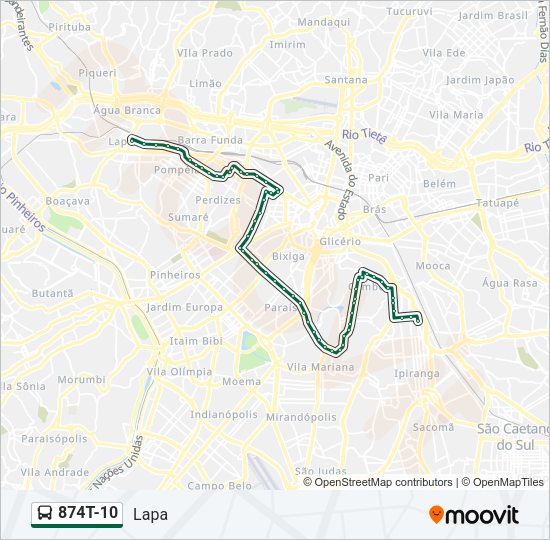 Mapa da linha 874T-10 de ônibus