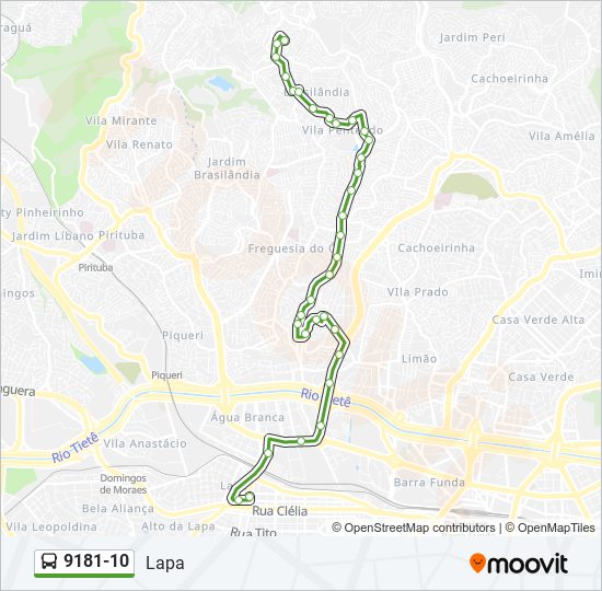 Mapa da linha 9181-10 de ônibus