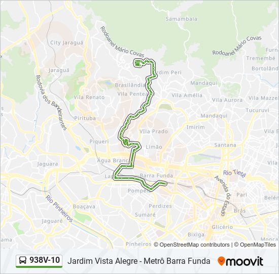 Mapa da linha 938V-10 de ônibus