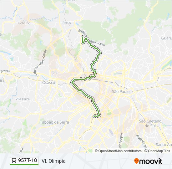 Mapa da linha 957T-10 de ônibus