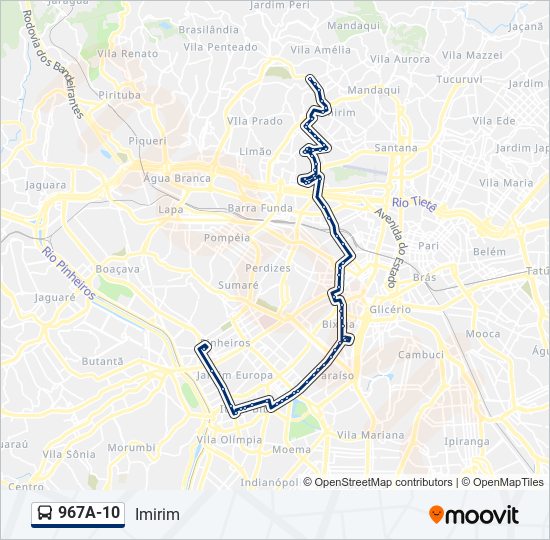 Mapa da linha 967A-10 de Bus