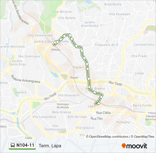 Mapa de N104-11 de autobús