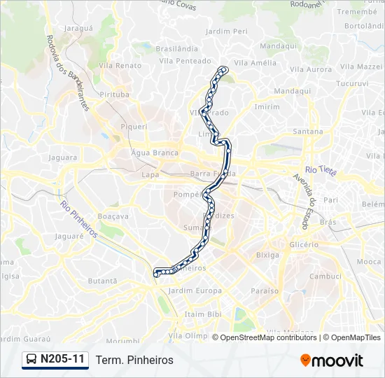 N205-11 Bus Line Map