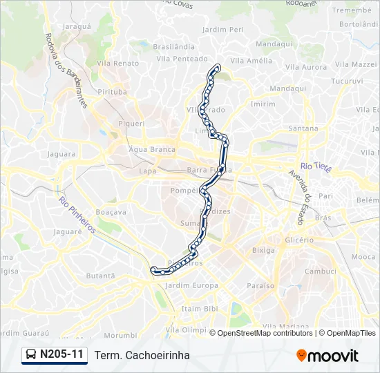 N205-11 Bus Line Map