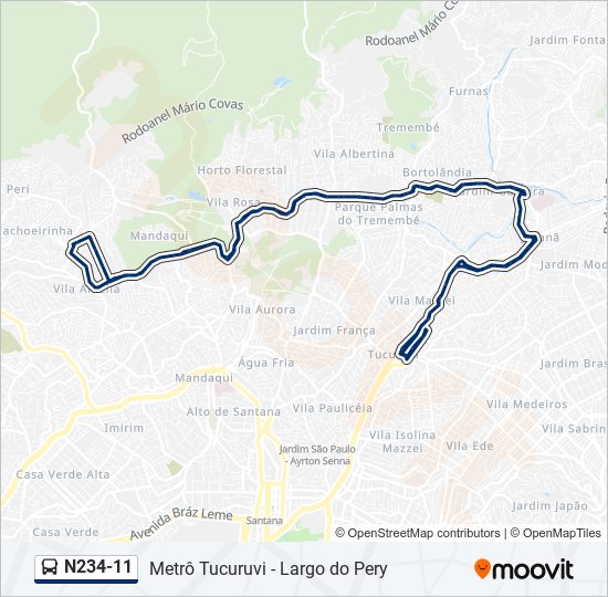 Mapa da linha N234-11 de ônibus