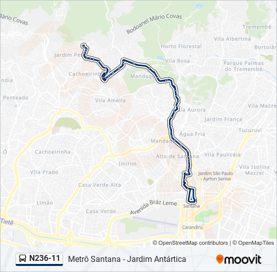 Mapa da linha N236-11 de ônibus