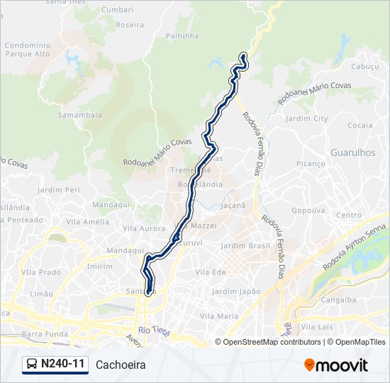 Mapa da linha N240-11 de ônibus