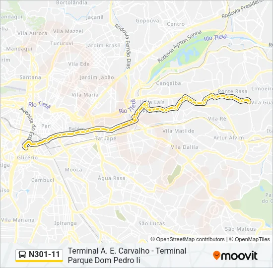 N301-11 Bus Line Map