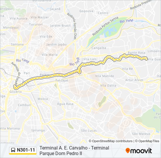 Mapa de N301-11 de autobús