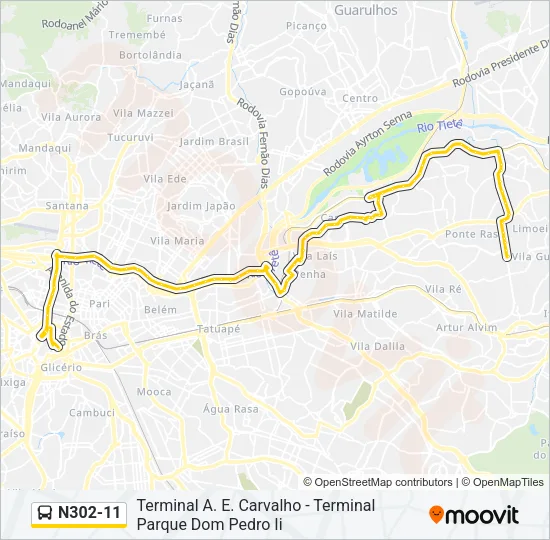 N302-11 Bus Line Map