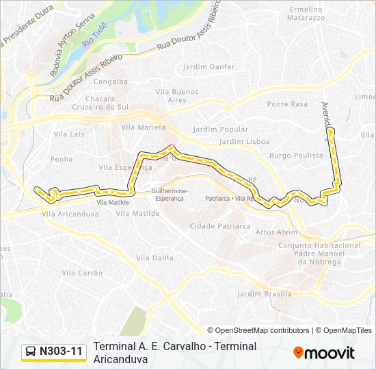 N303-11 Bus Line Map