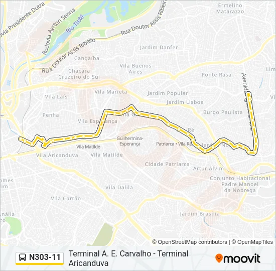 N303-11 Bus Line Map