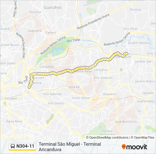 N304-11 Bus Line Map