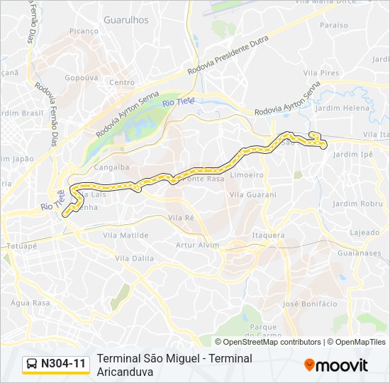 Mapa da linha N304-11 de ônibus