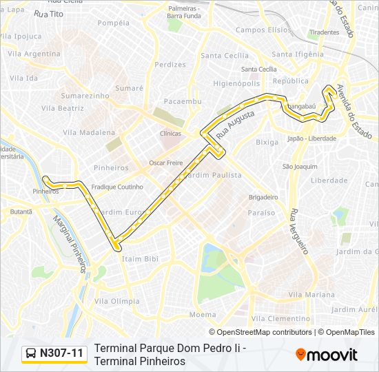 Mapa da linha N307-11 de ônibus