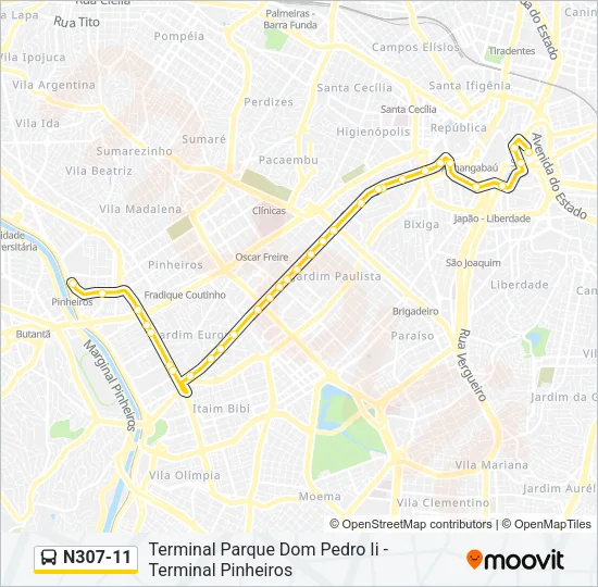 N307-11 Bus Line Map