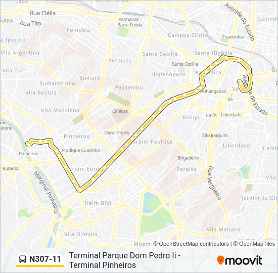 N307-11 Bus Line Map