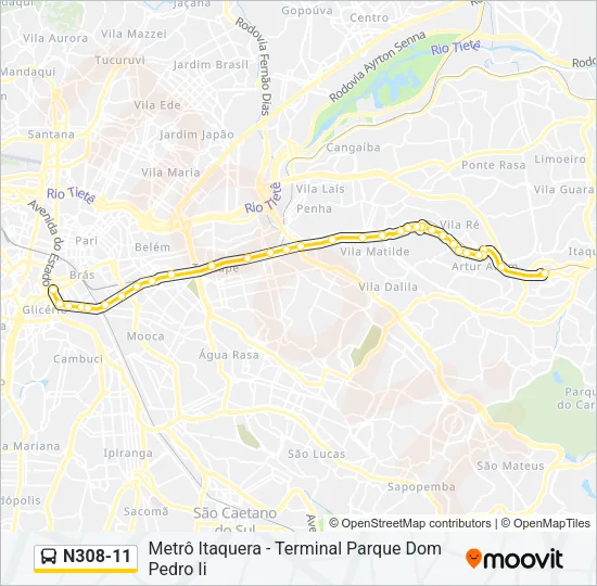 N308-11 Bus Line Map