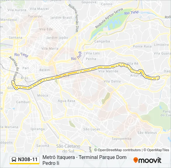 N308-11 Bus Line Map