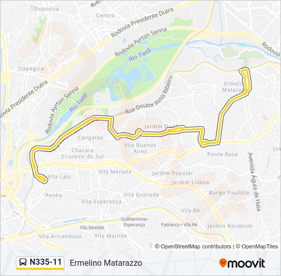 Mapa da linha N335-11 de ônibus