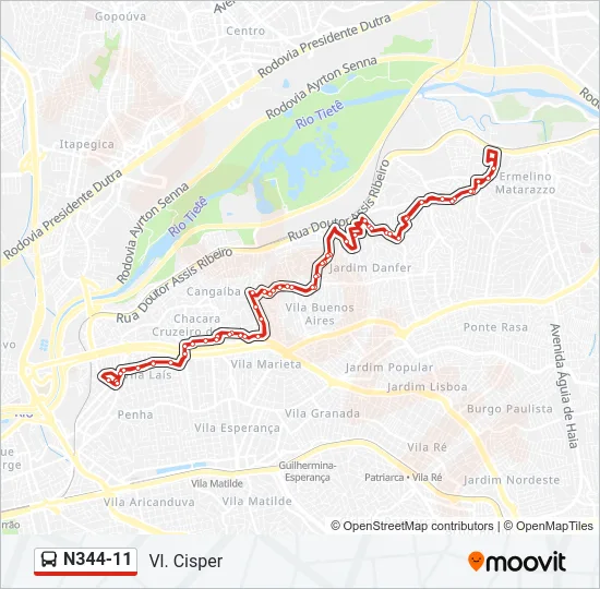 N344-11 Bus Line Map