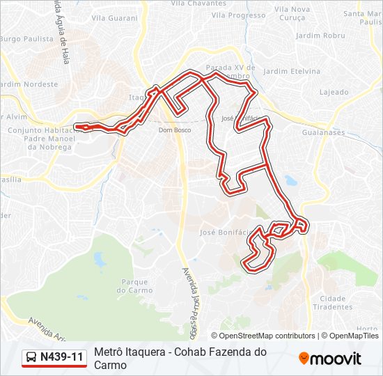 Mapa da linha N439-11 de ônibus