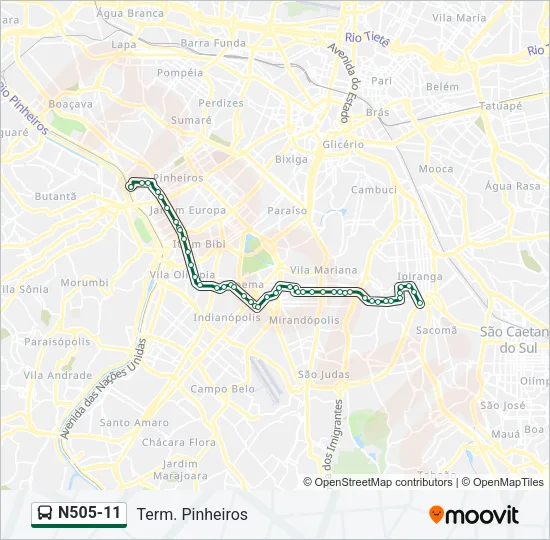 N505-11 Bus Line Map