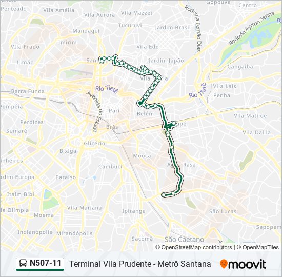 Mapa da linha N507-11 de ônibus